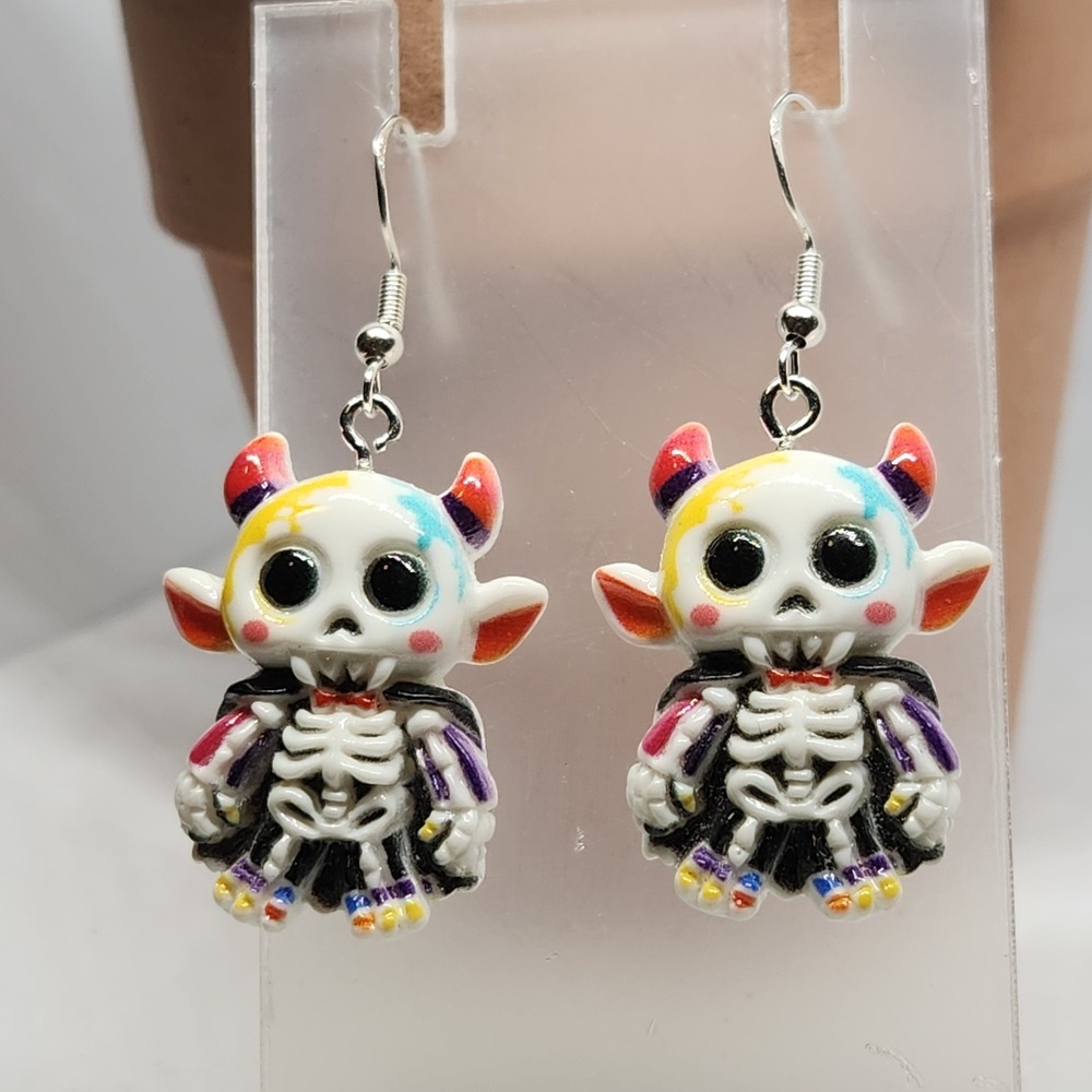 Handmade Skeleton Devil Drop‎ Earrings Multicolor Halloween Goth Resin Dangle